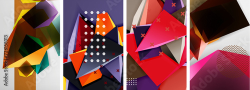Trendy low poly 3d triangle shapes and other geometric elements background designs for wallpaper, business card, cover, poster, banner, brochure, header, website