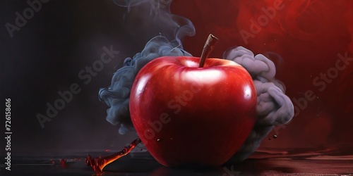 red apple on a blackRed apple with drops of water on a black background with copy space
 photo