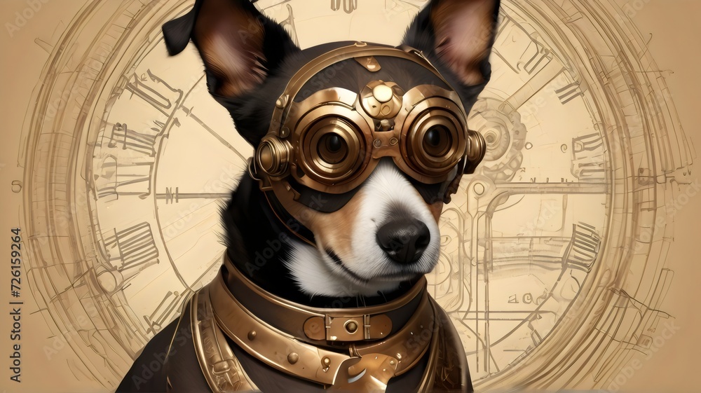 portrait of a dog with steampunk