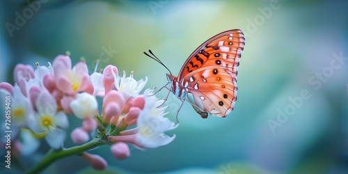 Vibrant butterfly on spring blossoms, symbol of renewal and beauty. nature's artwork captured in a tranquil scene. serene, ideal for decor. AI