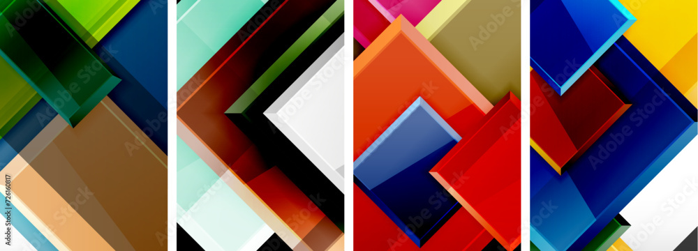 Color glass glossy square composition poster set for wallpaper, business card, cover, poster, banner, brochure, header, website