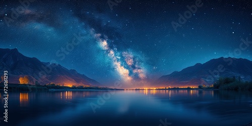 The Milky Way Illuminates the Sky, Revealing the Silhouettes of Beautiful Mountains and Rivers in a Serene and Majestic Landscape.