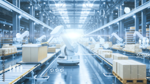 AIによる自動化された倉庫の効率的な物流プロセス、最新の技術や人工知能を活用した倉庫や物流。