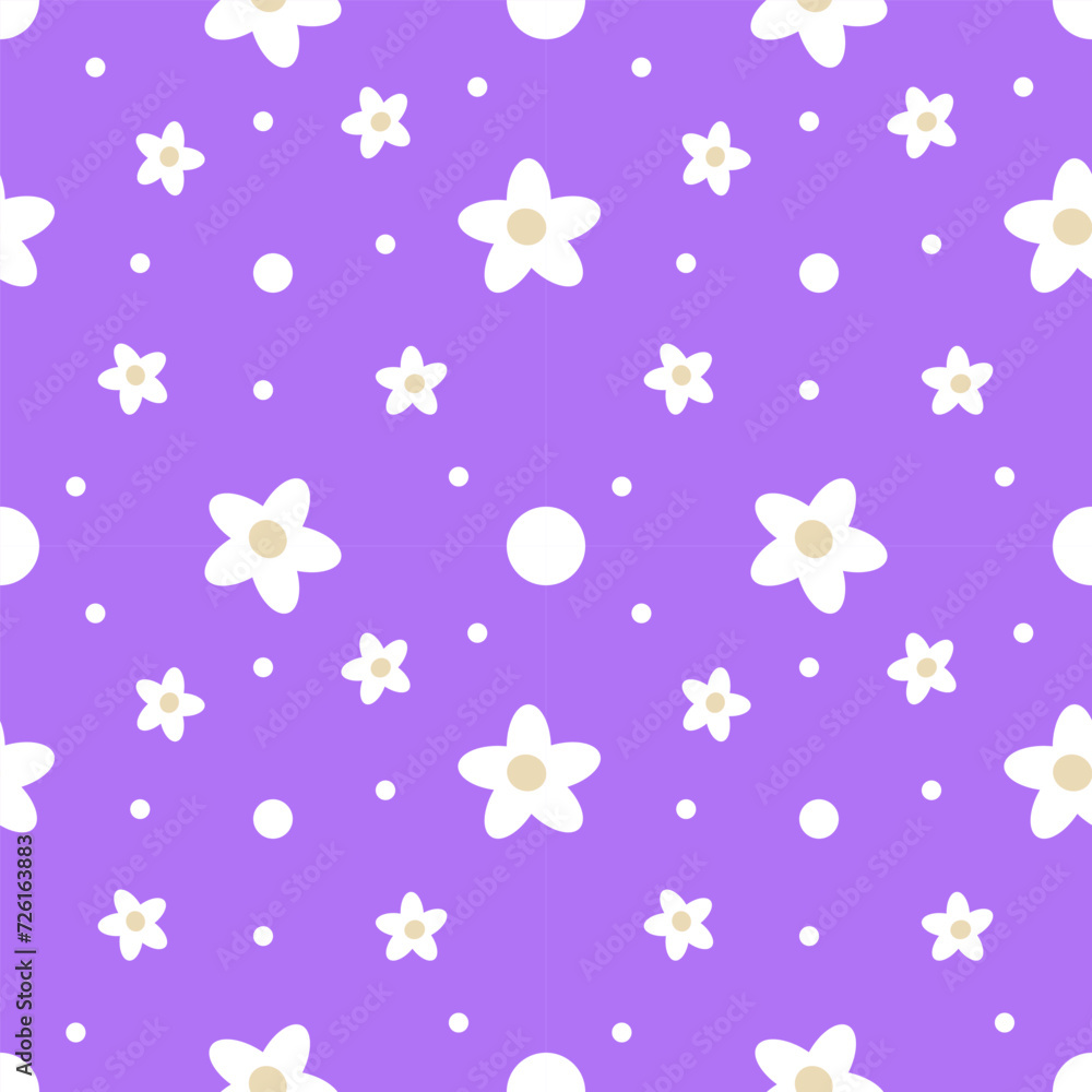 seamless pattern with white chamomile on purple background 