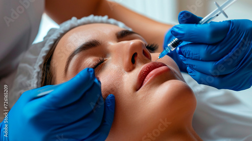 Rejuvenating injections for facial beauty. professional cosmetologist gives Botox injections to a patient. close-up of cosmetic procedure. Generative AI photo