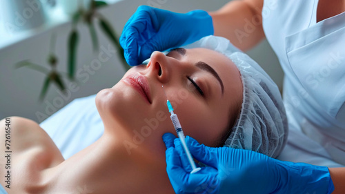 Rejuvenating injections for facial beauty. professional cosmetologist gives Botox injections to a patient. close-up of cosmetic procedure. Generative AI