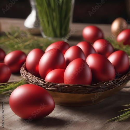 Group of Red easter eggs on Table