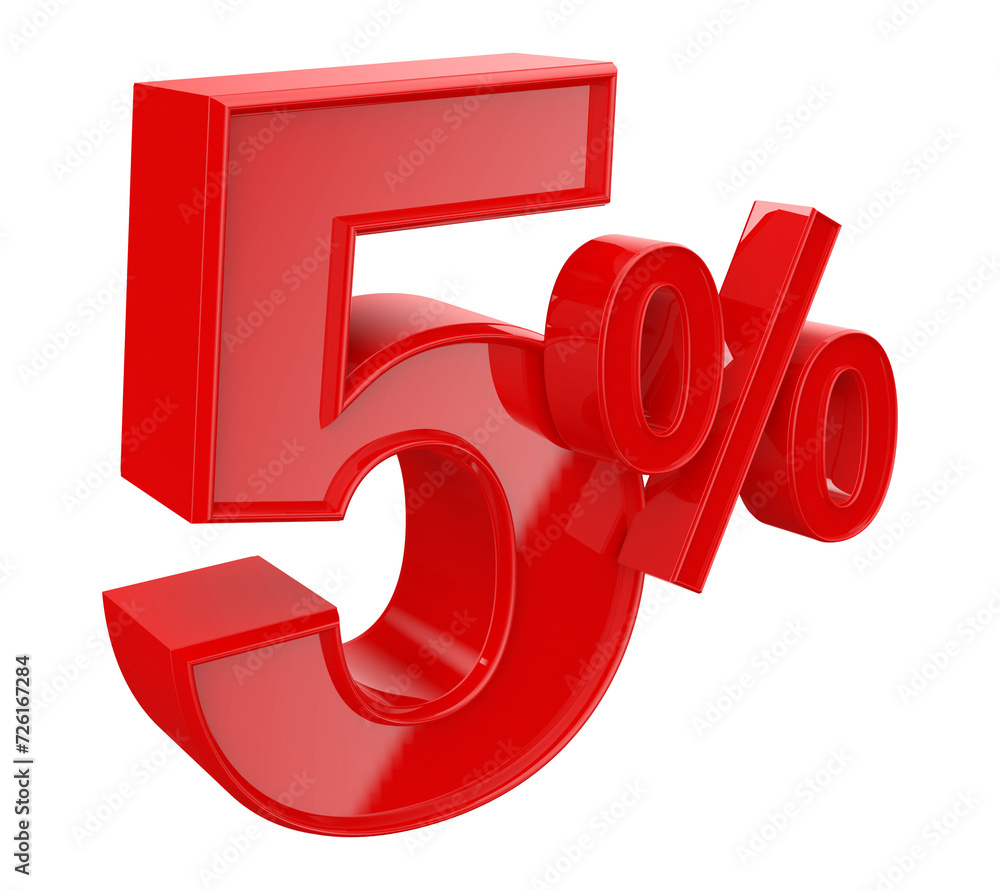 5 percent off discount number red 3d render 5 percent off discount number red 3d render