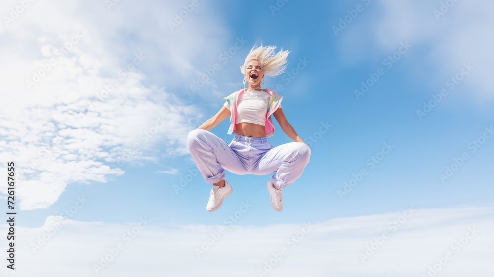 Abstract outline captures the dynamic essence of a hip-hop dancer, showcasing their breakdance skills in a silhouette on a blue backdrop. Generative AI. Abstract outline captures the dynamic essence of a hip-hop dancer, showcasing their breakdance skills in a silhouette on a blue backdrop. Generative AI.