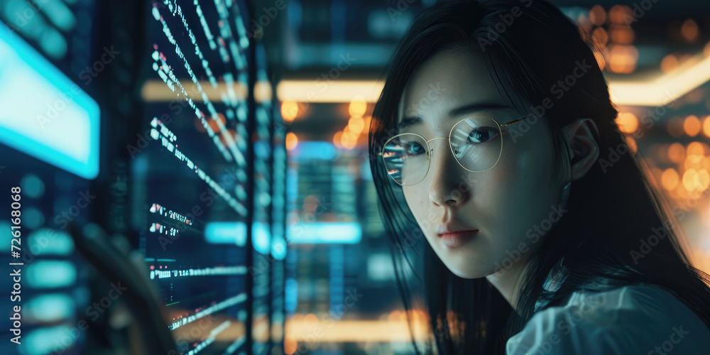Asian Woman Startup Digital Entrepreneur Working on Computer, Line of ...