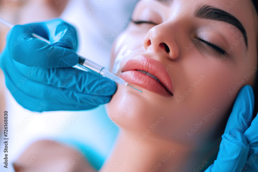 Beautician cosmetologist doing make up for Indian girl in beauty salon Beautician cosmetologist doing make up for Indian girl in beauty salon