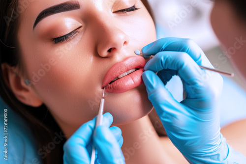 Beautician cosmetologist doing make up for hispanic girl in beauty salon