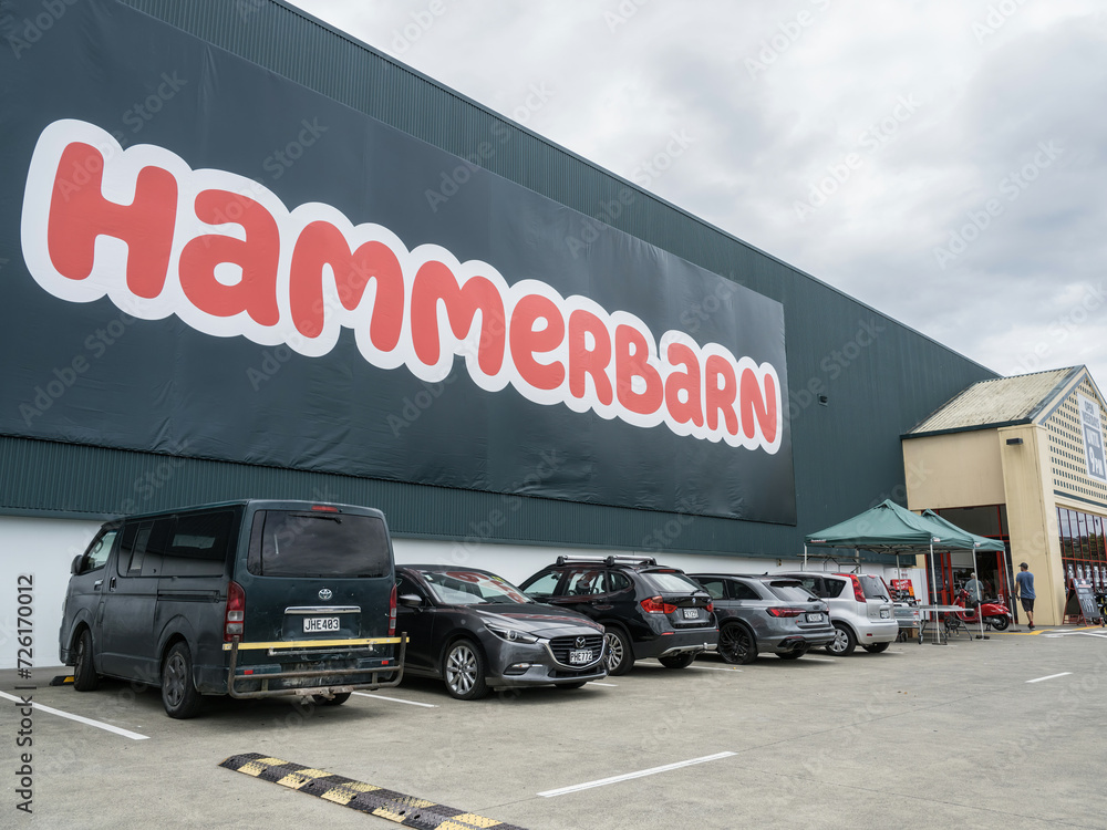 Bunnings Warehouse changes name to Hammerbarn. Glenfield, Auckland, New
