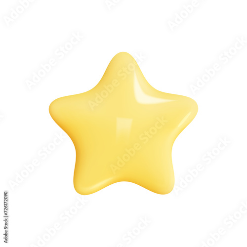 Star 3D Review plastic vector render. Star for feedback and rank. 3d cartoon game element. Shape for app and game design. Vector illustration.