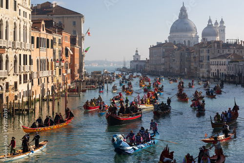 Venice Carnival Picturesque Opening Event Regatta on Gran Canal 2024