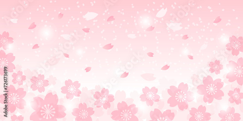 パステルピンクの桜吹雪が舞うサクラの花のベクター背景画像
