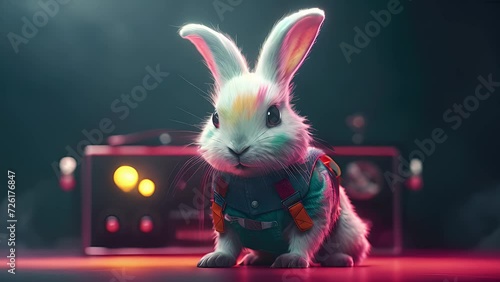 cute bunny in punk rock style. Created with Generative AI.	
 photo