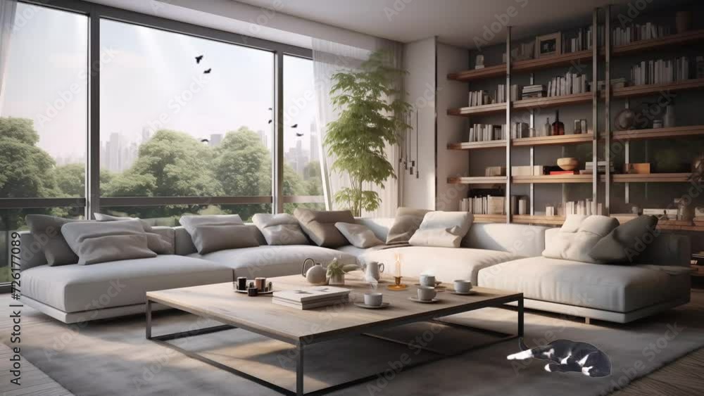 Modern living room 3d rendering. modern elegant home architecture. seamless looping overlay 4k virtual video animation background Modern living room 3d rendering. modern elegant home architecture. seamless looping overlay 4k virtual video animation background