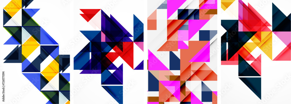 Set of colorful triangle poster cover template backgrounds. Vector illustration For Wallpaper, Banner, Background, Card, Book Illustration, landing page Set of colorful triangle poster cover template backgrounds. Vector illustration For Wallpaper, Banner, Background, Card, Book Illustration, landing page