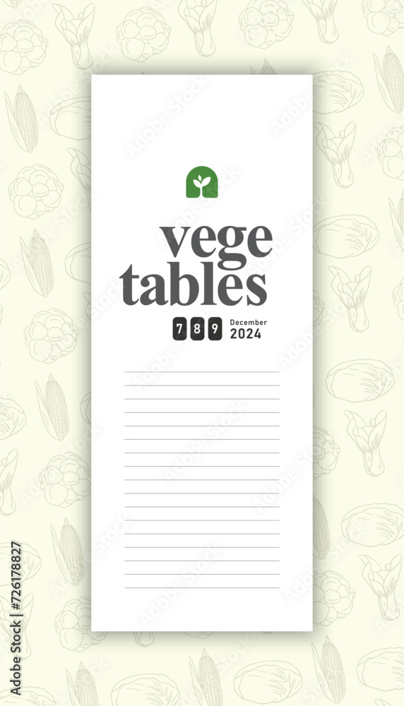 Blank frame design with outline vegetables pattern background 