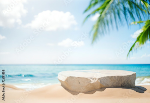 summer tropical product display mockup with marble podium ai generated