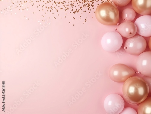 Gold pink balloons on a pink background with blank text space