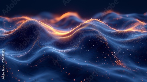 3d render. Abstract background with a dynamic wave of particles. - Generative AI