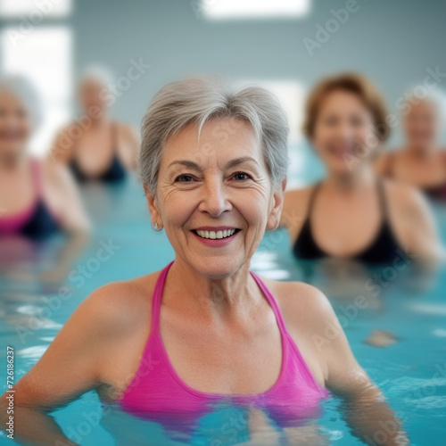 senior woman doing aqua fitness in a pool © AIgen