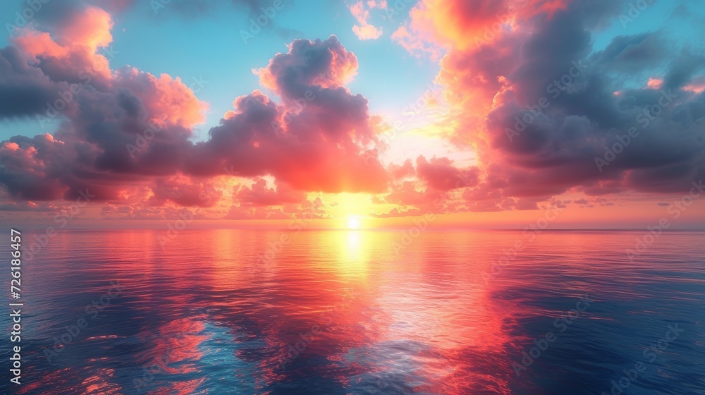 Beautiful seascape. Sunrise over the sea. 3D illustration - Generative AI