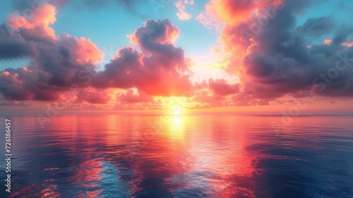 Beautiful seascape. Sunrise over the sea. 3D illustration - Generative AI