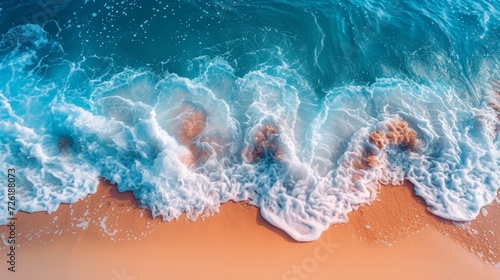 Aerial view of the ocean with waves and sand. 3d rendering - Generative AI