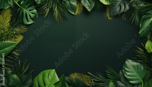 Tropical green leaves frame with copy space