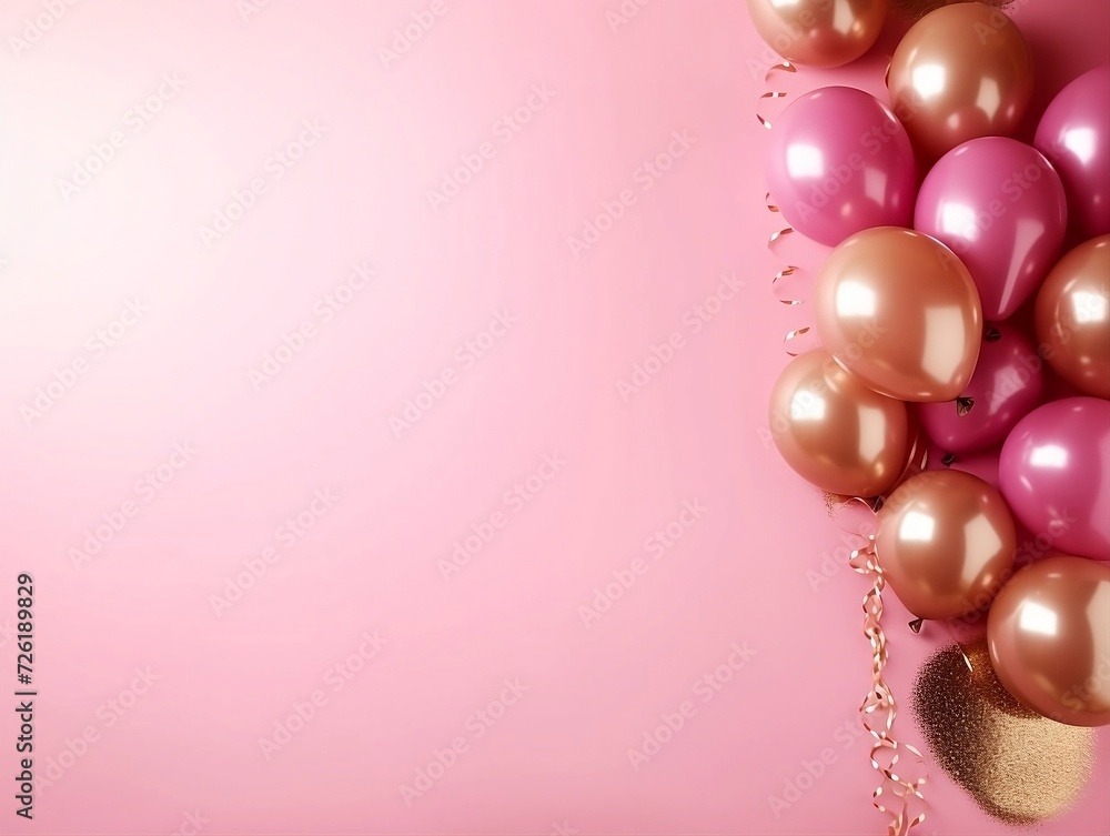 Gold pink balloons on a pink background with blank text space