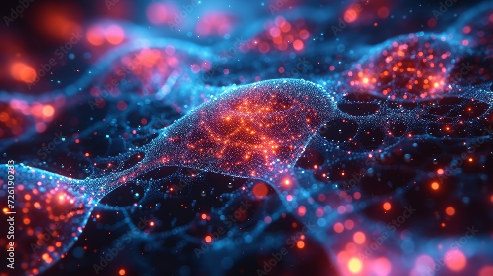 3D rendering of abstract digital background with particles and depth of field - Generative AI 3D rendering of abstract digital background with particles and depth of field - Generative AI