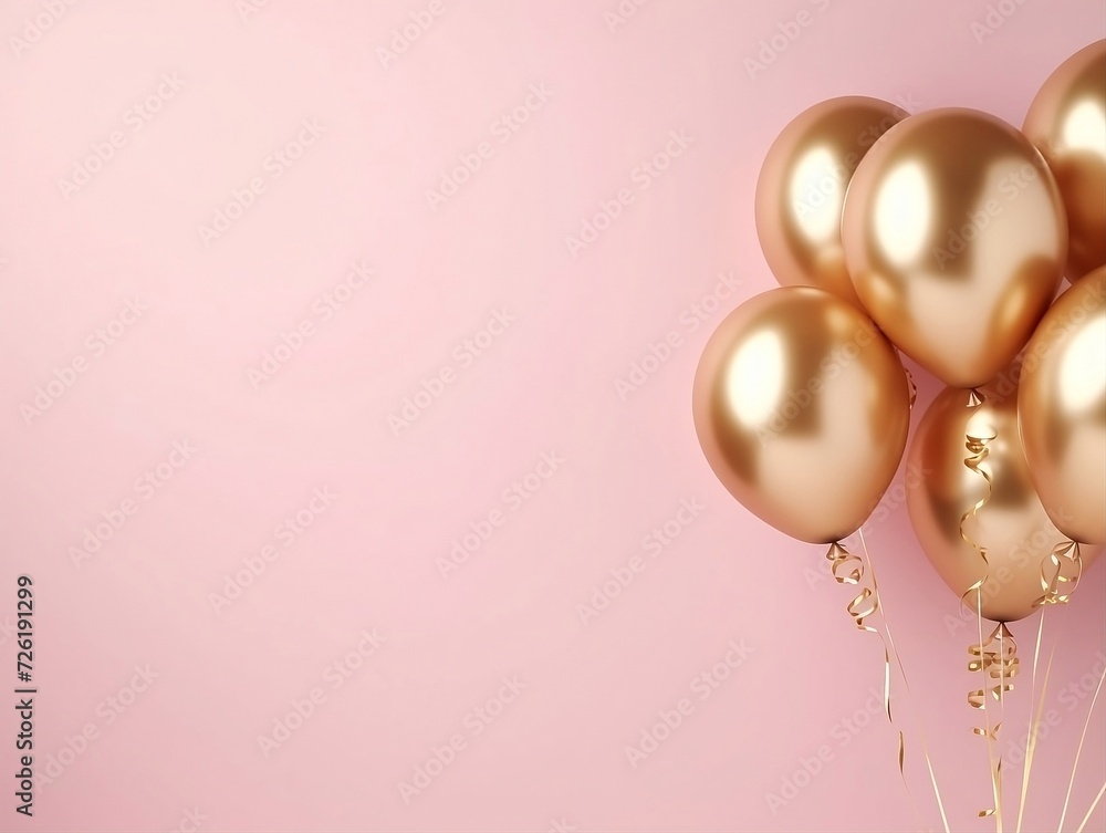 Gold pink balloons on a pink background with blank text space