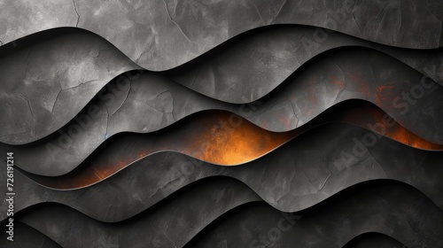Black leather background with orange wavy pattern. 3d render illustration - Generative AI