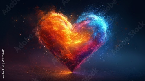 Colorful heart on a dark background. 3d rendering, 3d illustration. - Generative AI
