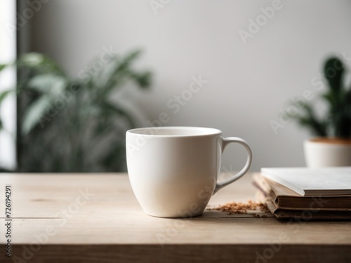 white Mug on a Desk Mockup isolated on white background. Generative AI
