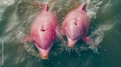 The Amazon river dolphin, also known as the pink river dolphin or boto, lives only in freshwater,AI generated photo
