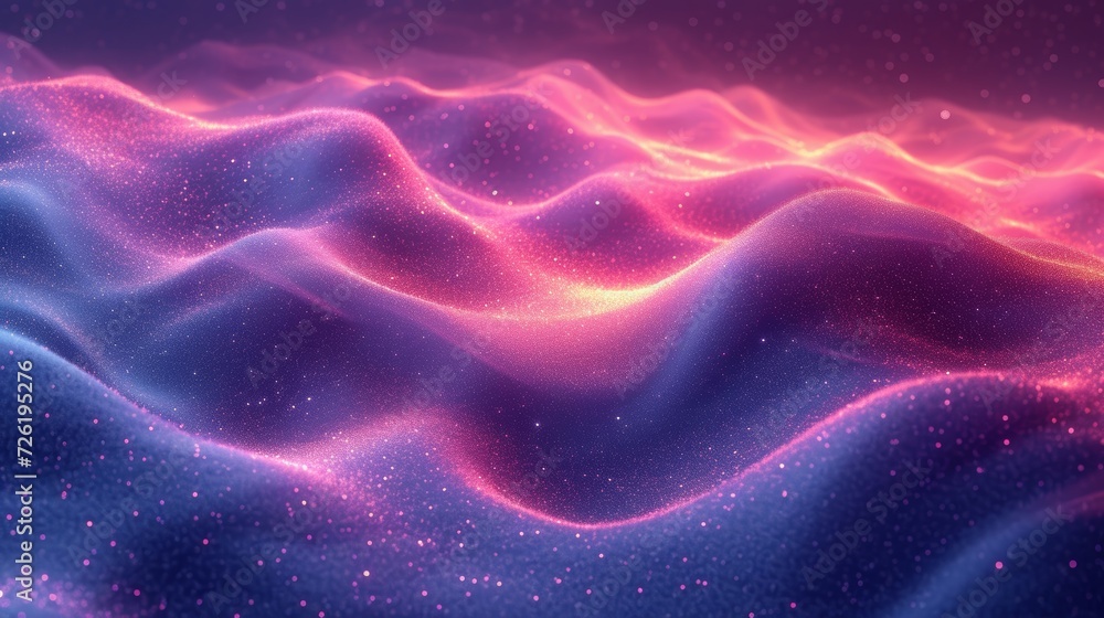 Abstract 3d rendering of wavy surface with glowing particles. Futuristic background with dynamic waves. - Generative AI