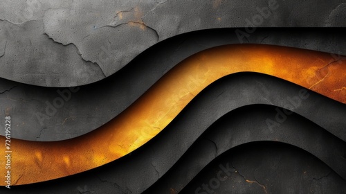 abstract background with orange and black wavy layers on concrete wall - Generative AI