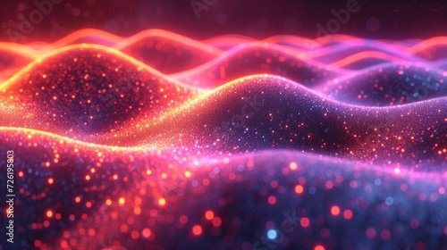 3D rendering of abstract digital landscape with glowing particles. Big data visualization. - Generative AI