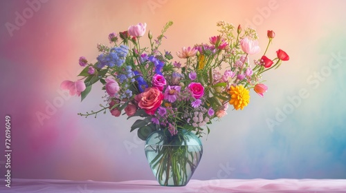 Wallpaper Mural Fantastic lush and bright heart shaped flower bouquet standing in the vase, isolated on colored background Torontodigital.ca