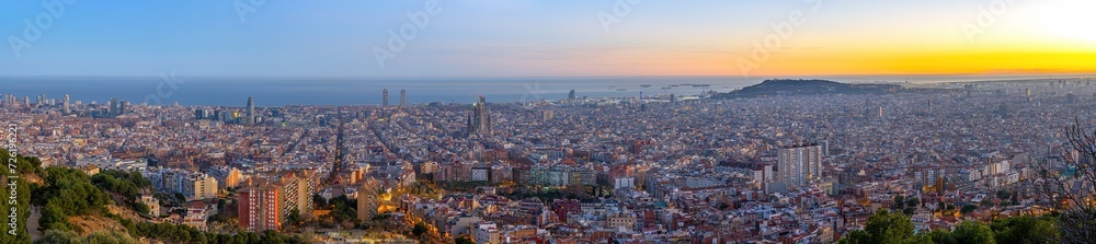 Panorama of Barcelona in Spain at dusk