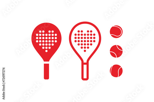 Red heart Love padel racket and ball icon logo design vector