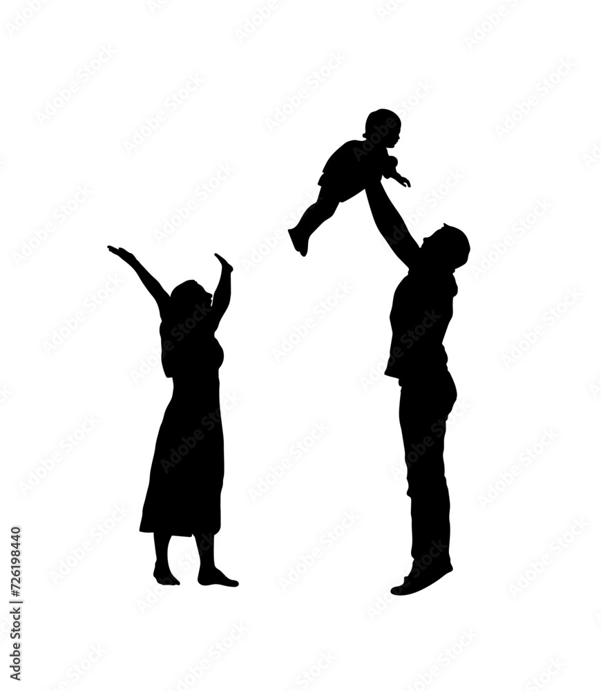 Family mom and dad walking together with kids children vector