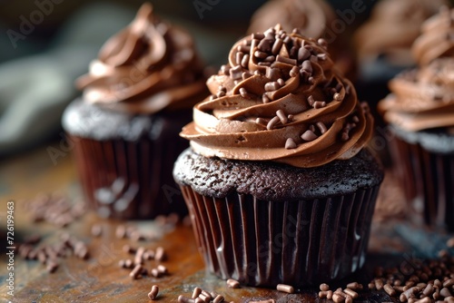 Dark chocolate cupcakes with whipped ganache frosting