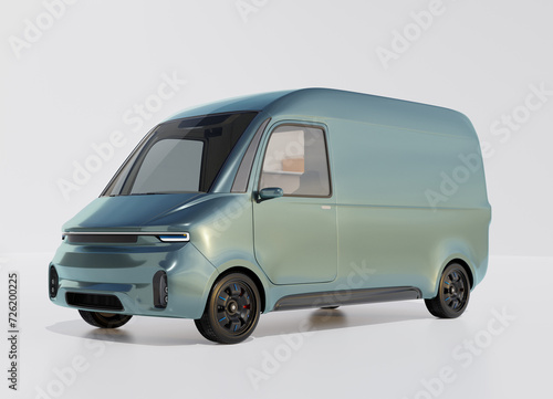 Electric powered delivery van on white background. Generic design. 3D rendering image.