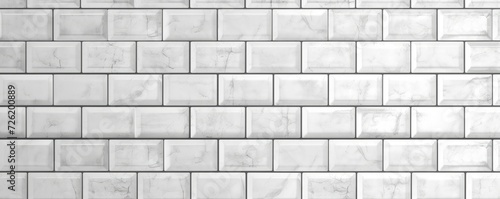 White light brick subway tiles wall texture wide background banner panorama seamless pattern, Generative AI 