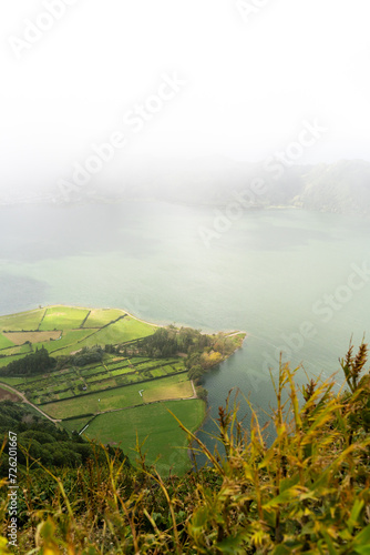 Viewpoint of Sete Cidades crater lake in Azores Sao Miguel Portugal